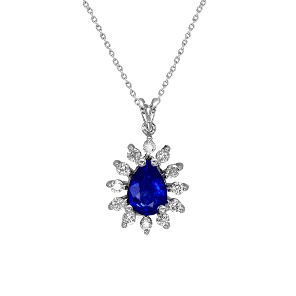 Diamant Tropfen Saphir Kette