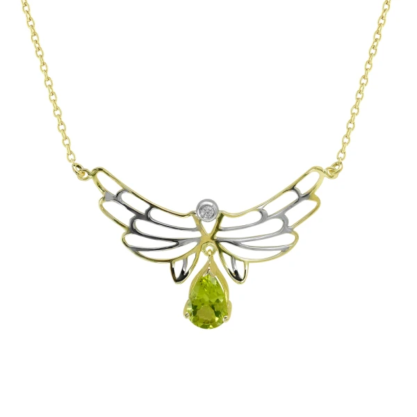 Tropfen Peridotstein mit Diamant Flügel der Heilung Kette