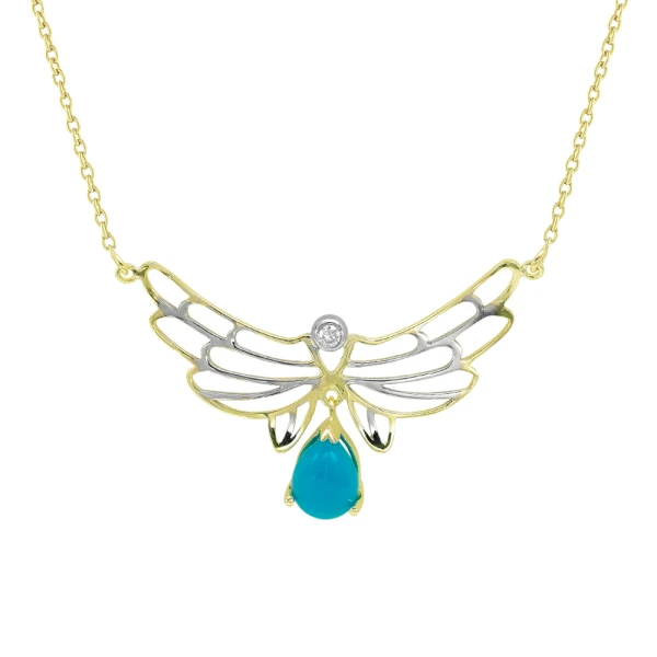 Tropfen Türkisstein mit Diamant Flügel des Friedens Kette
