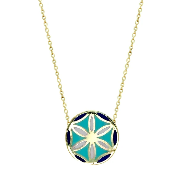 Lebensblume Gold Emaille Kette