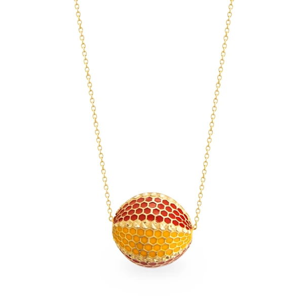 Gelb-Rot Emaille Habbe Gold Halskette