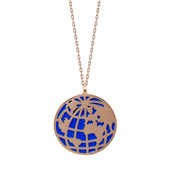 Emaille Gold Weltkugel Halskette