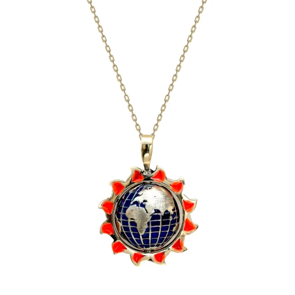 Emaille Gold Weltkugel Halskette