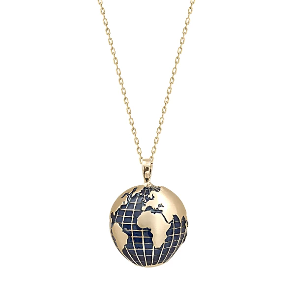Emaille Gold Weltkugel Halskette