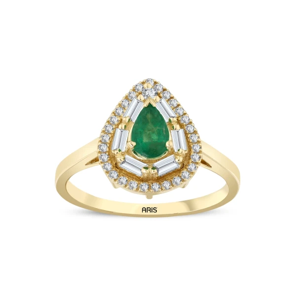 Mit Diamanten besetzter Tropfen Smaragd Ring