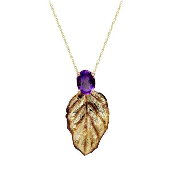 Amethyst Blatt Goldkette