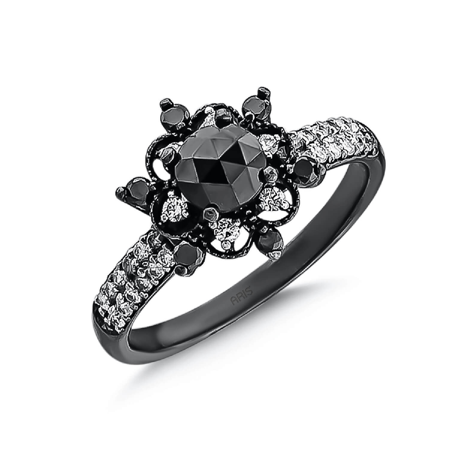 0,63 ct Schwarz Weiß Diamant Ring - Aris Diamond